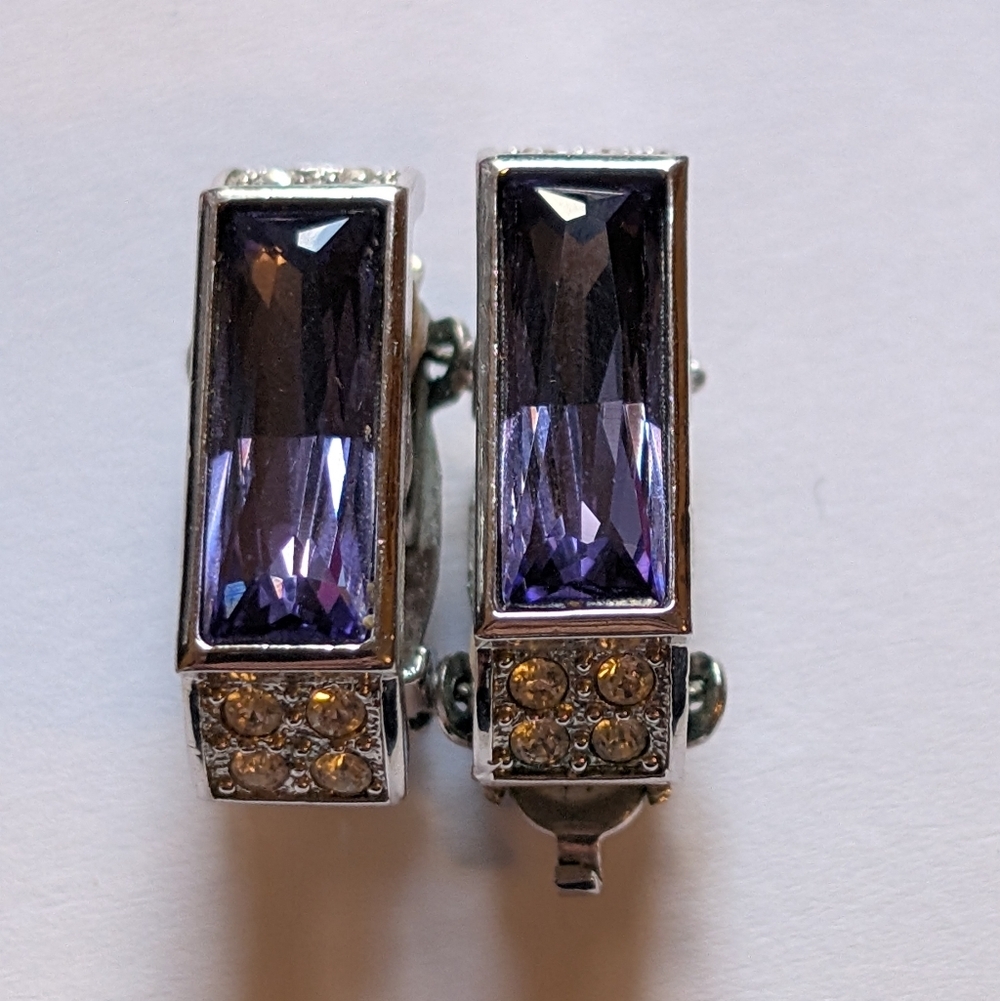 Vintage Signed Butler FAC Fifth Avenue Collection Amethyst Baguette Clip-On